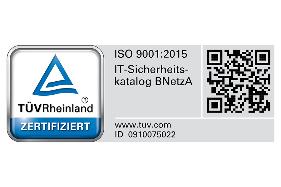 EIn TÜV Rheinland Zertifikat mit ISO Norm Kennzeichnung und QR Code zum scannen.