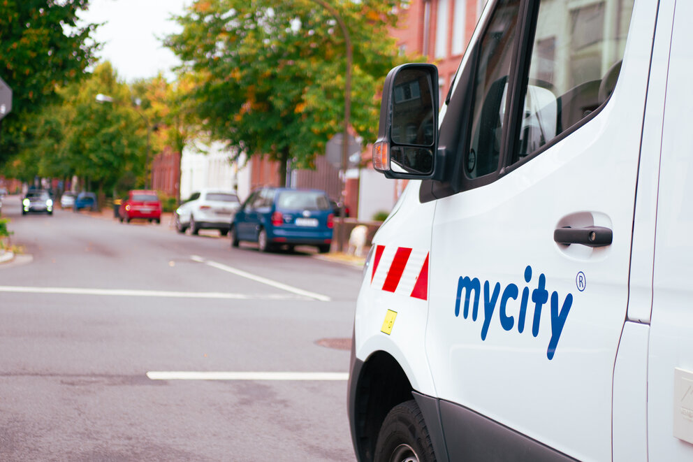 Werkstattwagen von mycity Nahaufnahme auf den Schriftzug.