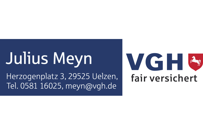 Schriftzug Julius Meyn VGH fair versichert in blauer Schrift
