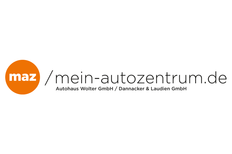 Schriftzug "mein-autozentrum.de" daneben ein orangener Kreis mit "maz" darin.
