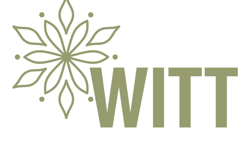 Logo bestehend aus einer eleganten Blume und dem Schriftzug "Witt" in beiger Farbe