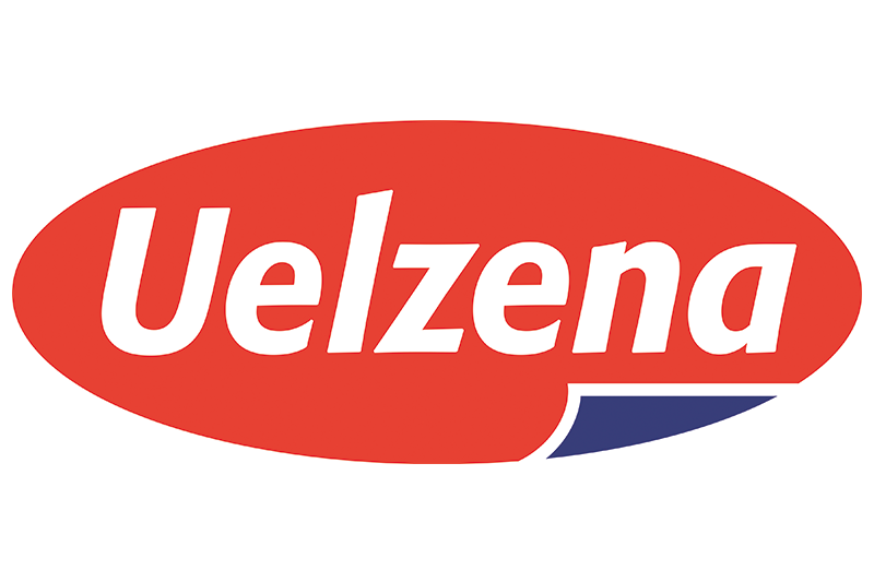 Uelzena Schriftzug auf rotem Hintergrund