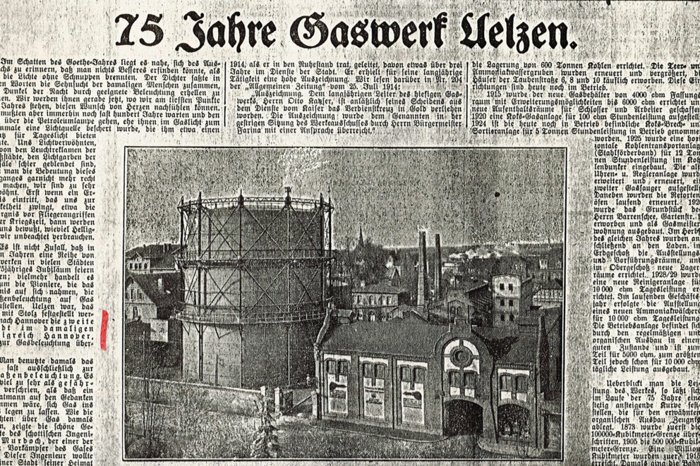Alter Zeitungsartikel zum Thema 75 Jahre Gaswerk in Uelzen