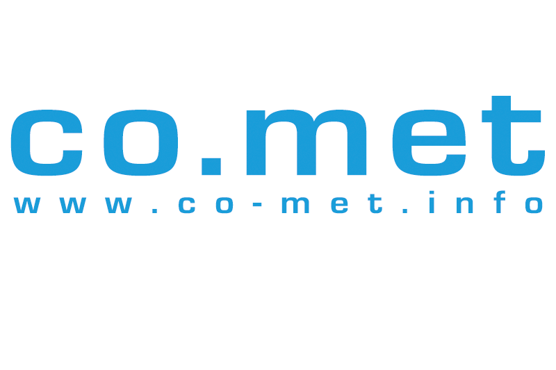 co.met ein blauer Schriftzug des Logos