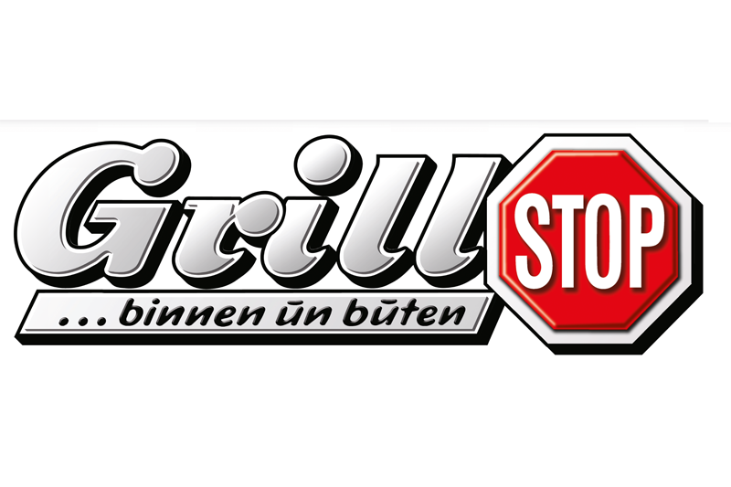 Logo von Grill Stop, das Wort stop sieht aus wie ein Stop Schild 